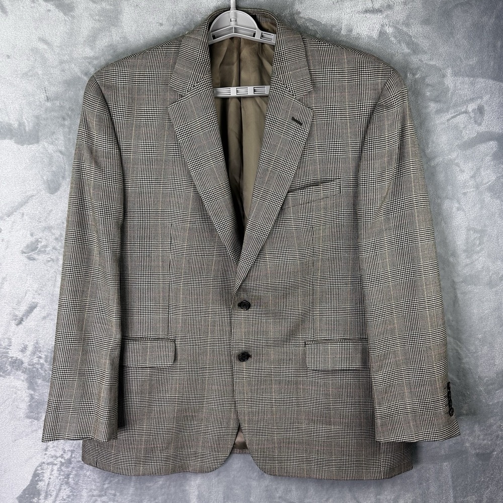 Ralph Ralph Lauren Silk Wool Blend Blazer 46R Glen Plaid Check Gray
